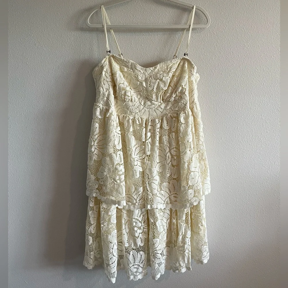 NWT Maeve Anthropologie Strapless Lace Mini Dress Women’s 1X Plus White Bridal - Picture 6 of 16